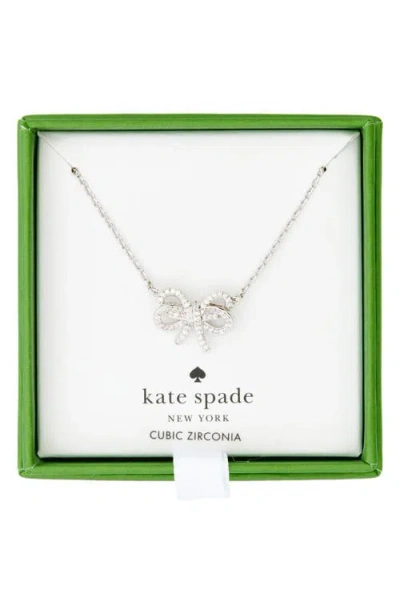 Kate Spade New York Bow Meets Girl Pavé Cubic Zirconia Pendant Necklace In Silver