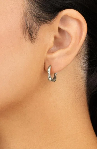 Sterling Forever Aileen Molten Micro Hoop Earrings In Silver