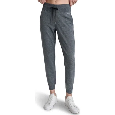 Dkny Fleece Jogger Sweatpants Womens Black Heather Logo Drawstring Fts620 In Gray