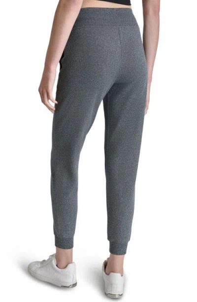 Dkny Fleece Jogger Sweatpants Womens Black Heather Logo Drawstring Fts620 In Gray