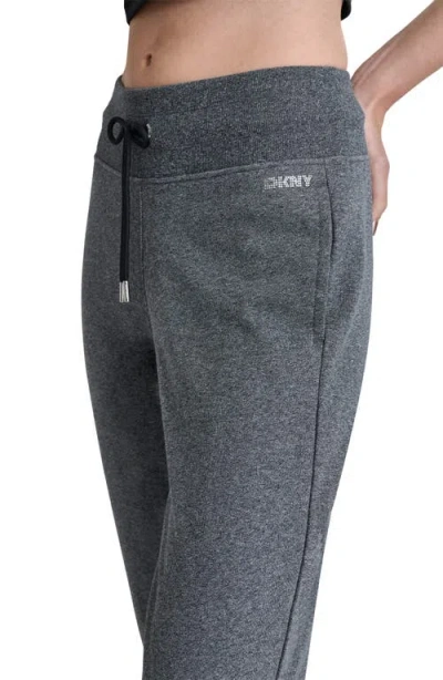 Dkny Fleece Jogger Sweatpants Womens Black Heather Logo Drawstring Fts620 In Gray