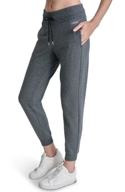 Dkny Fleece Jogger Sweatpants Womens Black Heather Logo Drawstring Fts620 In Gray