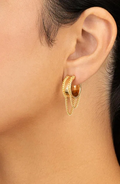 Sterling Forever Gwendolyn Chain Drop Hoop Earrings In Gold