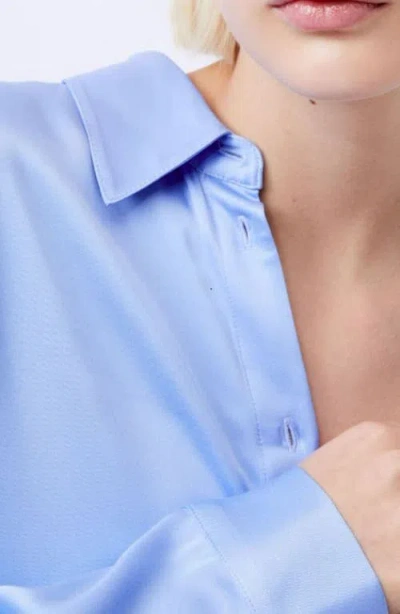 French Connection Ennis Satin Button-up Shirt In Blue