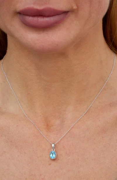 Savvy Cie Jewels Rhodium Plated Sterling Silver Semiprecious Stone Pendant Necklace In Blue