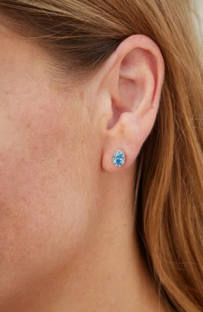 Savvy Cie Jewels Rhodium Plated Sterling Silver Oval Semiprecious Stone Stud Earrings In Blue
