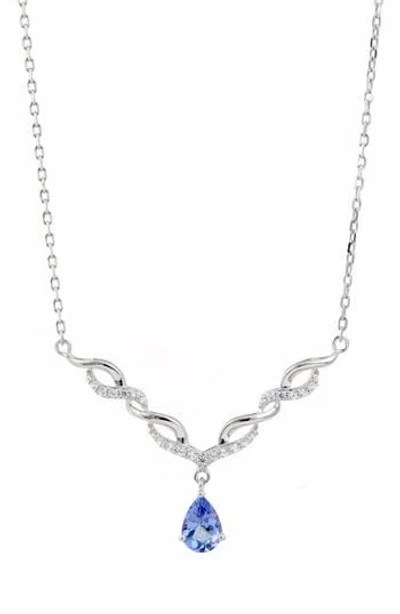 Savvy Cie Jewels Rhodium Plated Sterling Silver Tanzanite & Zircon Pendant Necklace In Silver