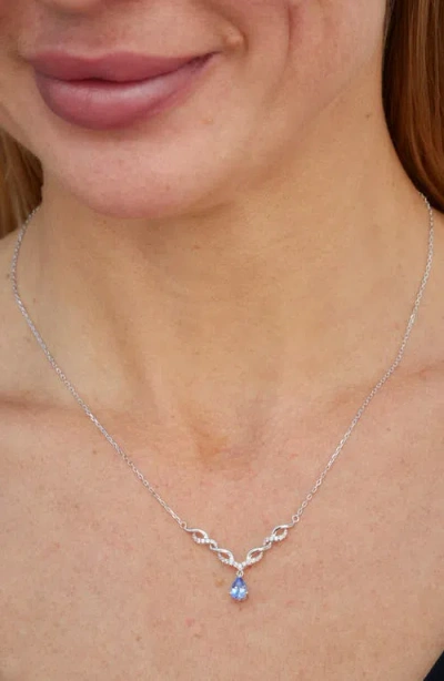 Savvy Cie Jewels Rhodium Plated Sterling Silver Tanzanite & Zircon Pendant Necklace In Silver