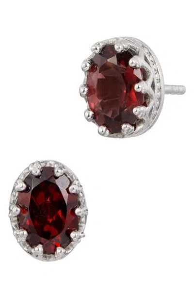 Savvy Cie Jewels Rhodium Plated Sterling Silver Oval Semiprecious Stone Stud Earrings In Brown