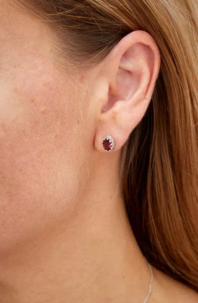 Savvy Cie Jewels Rhodium Plated Sterling Silver Oval Semiprecious Stone Stud Earrings In Brown