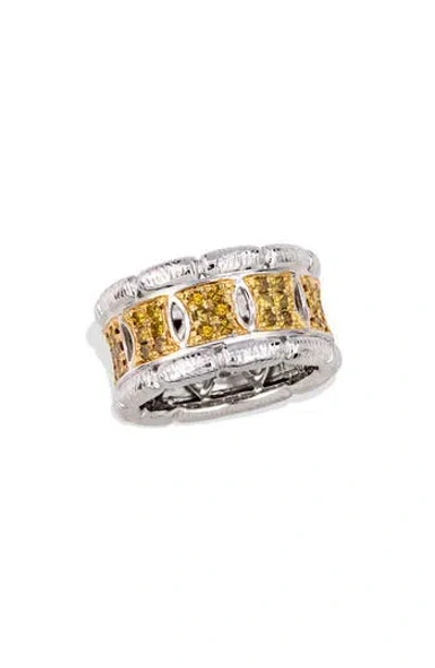 Savvy Cie Jewels Yellow Diamond Band Ring In Silver