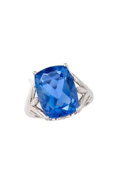 Savvy Cie Jewels Rhodium Plated Sterling Silver Fluorite & Cubic Zirconia Ring In Blue