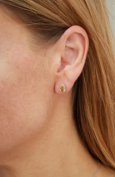 Savvy Cie Jewels Rhodium Plated Sterling Silver Oval Semiprecious Stone Stud Earrings In Yellow