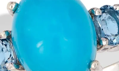 Savvy Cie Jewels Rhodium Plated Sterling Silver Sleeping Beauty Turquoise & Blue Topaz Ring In Blue