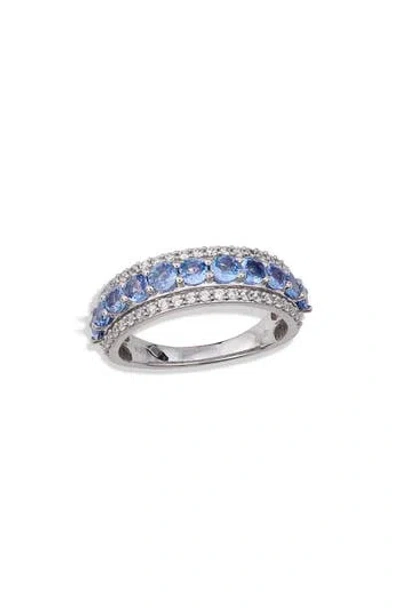 Savvy Cie Jewels Rhodium Plated Sterling Silver Tanzanite & White Zircon Band Ring In Metallic