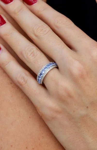 Savvy Cie Jewels Rhodium Plated Sterling Silver Tanzanite & White Zircon Band Ring In Metallic