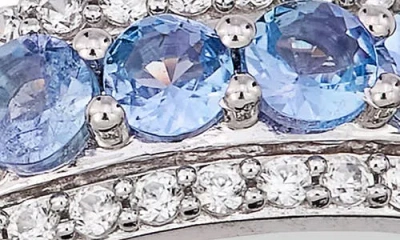 Savvy Cie Jewels Rhodium Plated Sterling Silver Tanzanite & White Zircon Band Ring In Metallic