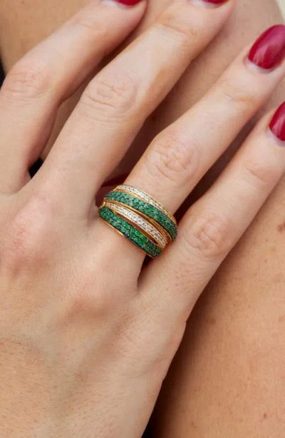 Savvy Cie Jewels Semiprecious Stone & White Sapphire Crossover Ring In Green