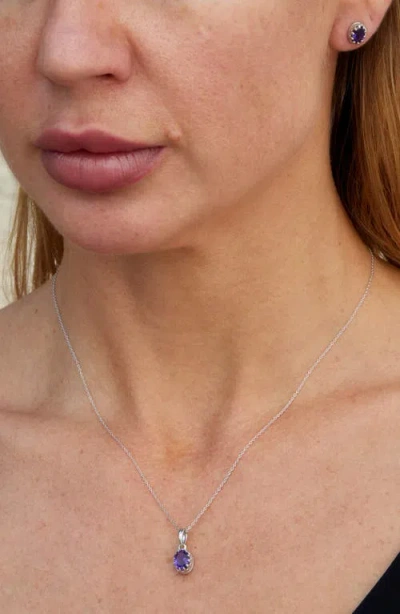 Savvy Cie Jewels Rhodium Plated Sterling Silver Semiprecious Stone Pendant Necklace In Purple
