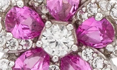 Suzy Levian Sapphire & Diamond Flower Stud Earrings In Silver