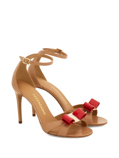 Ferragamo 90mm Vara Bow Heeled Sandals In Brown