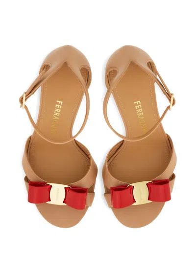 Ferragamo 90mm Vara Bow Heeled Sandals In Brown