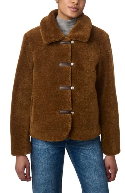 Bernardo Short Faux Shearling Coat In Brown