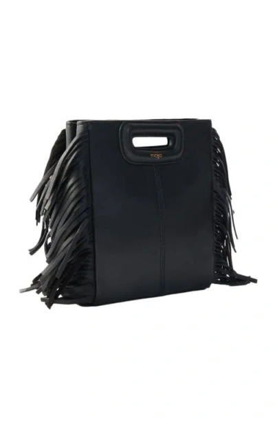 Maje Smooth Leather M Bag With Fringing In Black