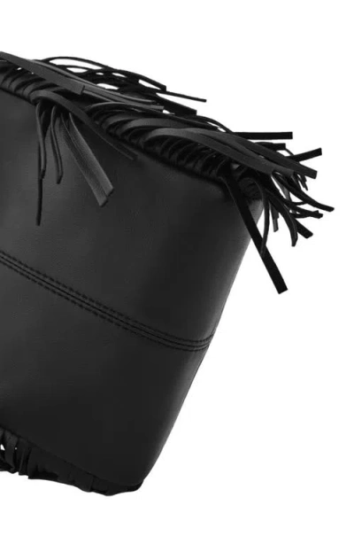 Maje Smooth Leather M Bag With Fringing In Black