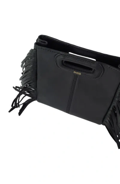Maje Smooth Leather M Bag With Fringing In Black