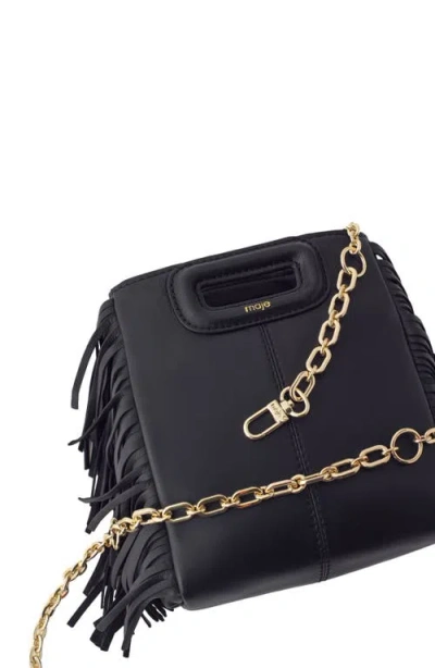 Maje Smooth Leather M Bag With Fringing In Black