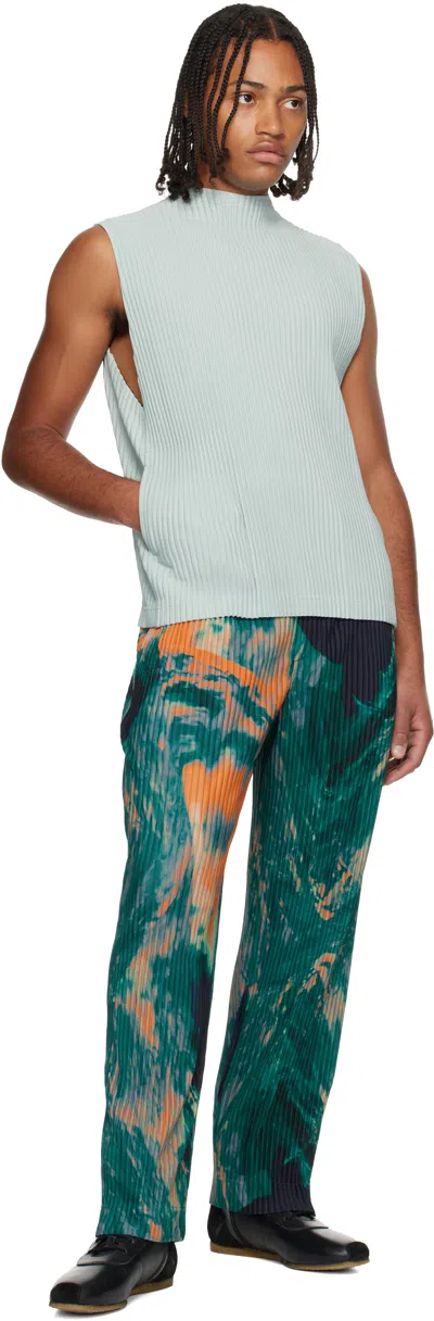 Issey Miyake Pleated Polyester Knit Trousers In Green