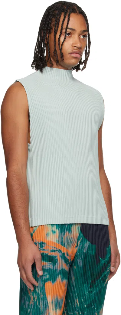 Issey Miyake Pleated Polyester Knitted Vest In Blue