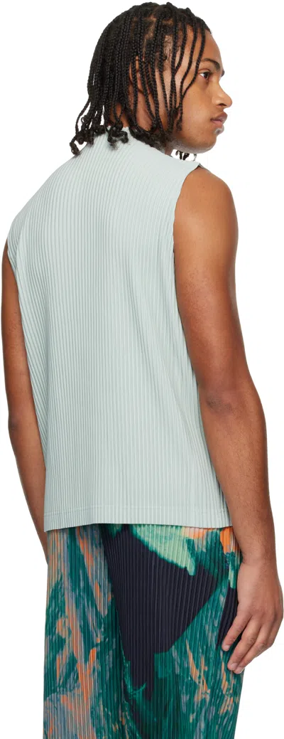 Issey Miyake Pleated Polyester Knitted Vest In Blue