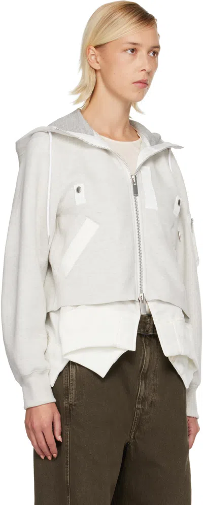 Sacai Gray & White Sponge Sweat & Nylon Twill Hoodie In White