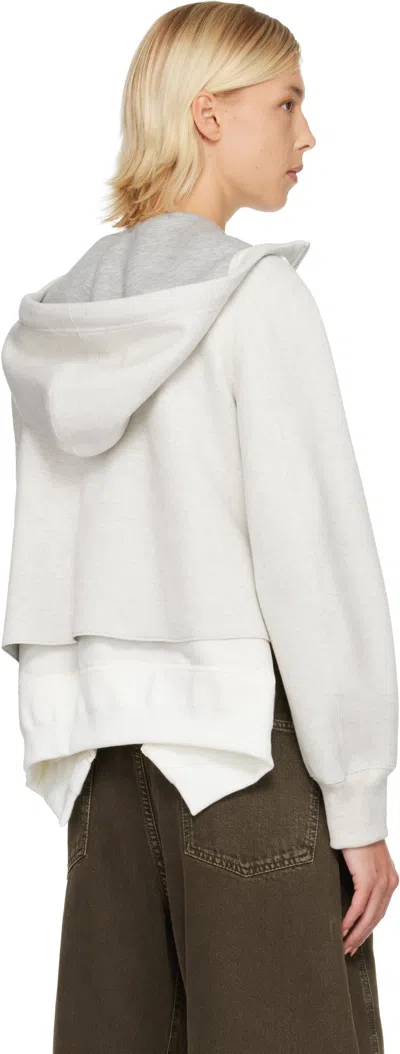 Sacai Gray & White Sponge Sweat & Nylon Twill Hoodie In White