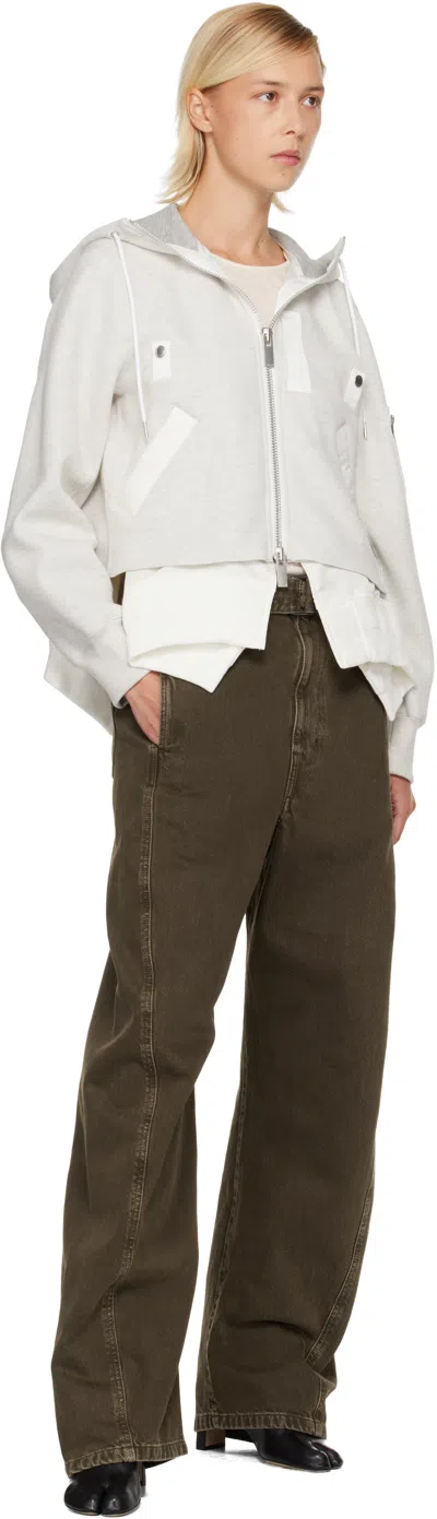 Sacai Gray & White Sponge Sweat & Nylon Twill Hoodie In White
