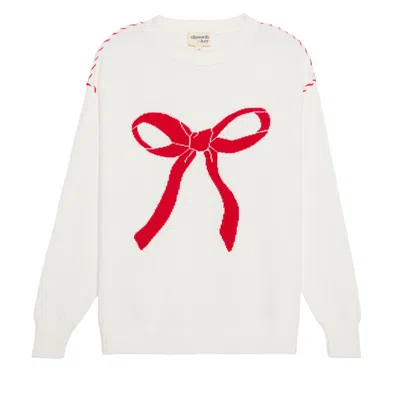 Ellsworth + Ivey Women's White Riley Crewneck Sweater - Tied With A Bow In White