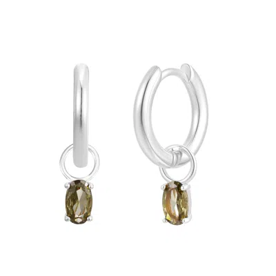 Gold Trip Women's Green / Silver August Huggie Hoop Birthstone Charm Earrings In Silver In White