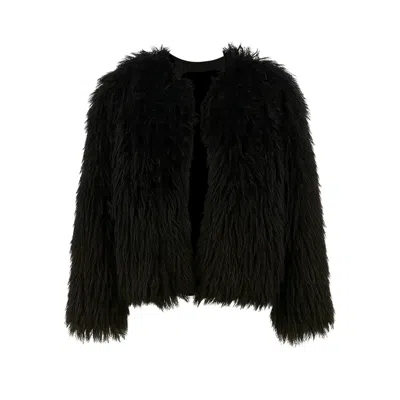 Yumi Luxe Fluffy Faux Fur Coat In Black