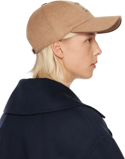 Max Mara Camel Brown Camel Wool Fedora Logo Baseball Hat In Brown