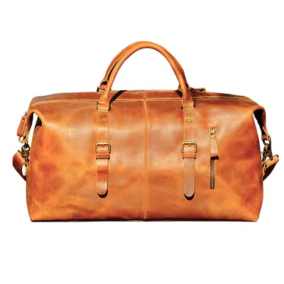 Touri Men's Zip Detail Genuine Leather Holdall - Browns In Brown