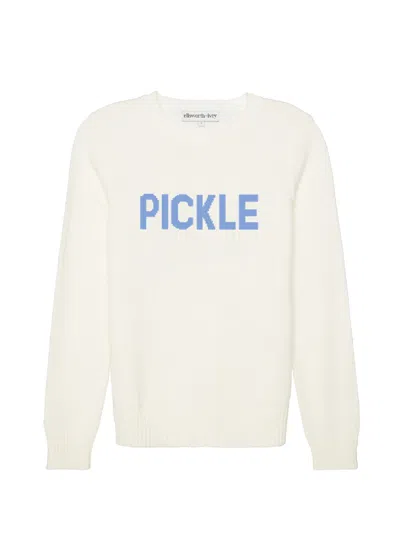 Ellsworth + Ivey Women's White Classic Pickleball Crewneck - Ivory And Blue In White