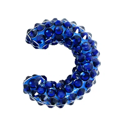 Pinar Ozevlat Women's Blue Crystallised Lily Ear Cuff Sapphire In Blue