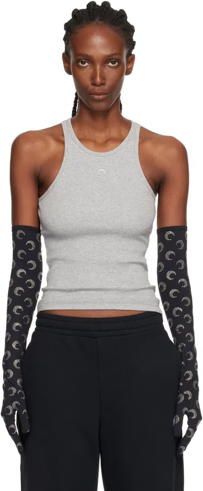 Marine Serre Gray Moon Logo Ribbed Jersey Tank Top In Gray
