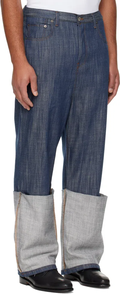 Edward Cuming Navy Turn-up Drop-down Jeans In Blue