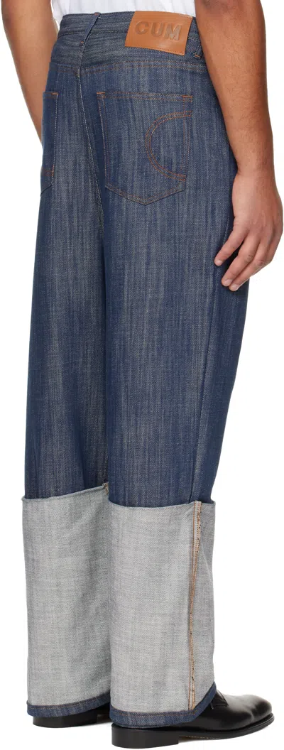 Edward Cuming Navy Turn-up Drop-down Jeans In Blue