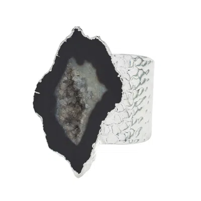 Yaa Yaa London Women's Black / Silver Black Mega Gemstone Silver Statement Ring In Multi