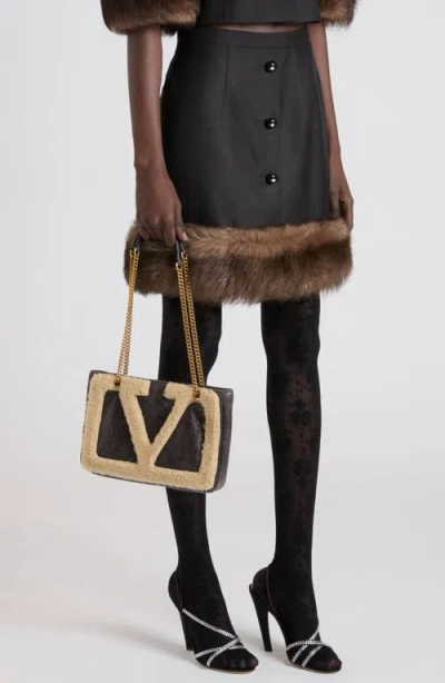 Valentino Garavani Small Viva Superstar Genuine Shearling Trim Tote In Brown