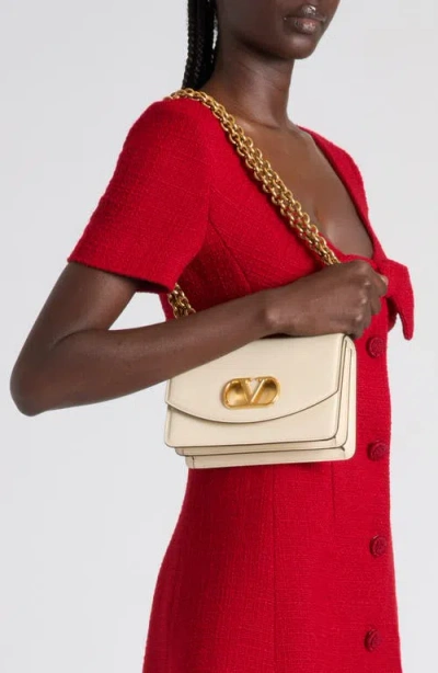 Valentino Leather Vlogo Signature Shoulder Bag In Neutral